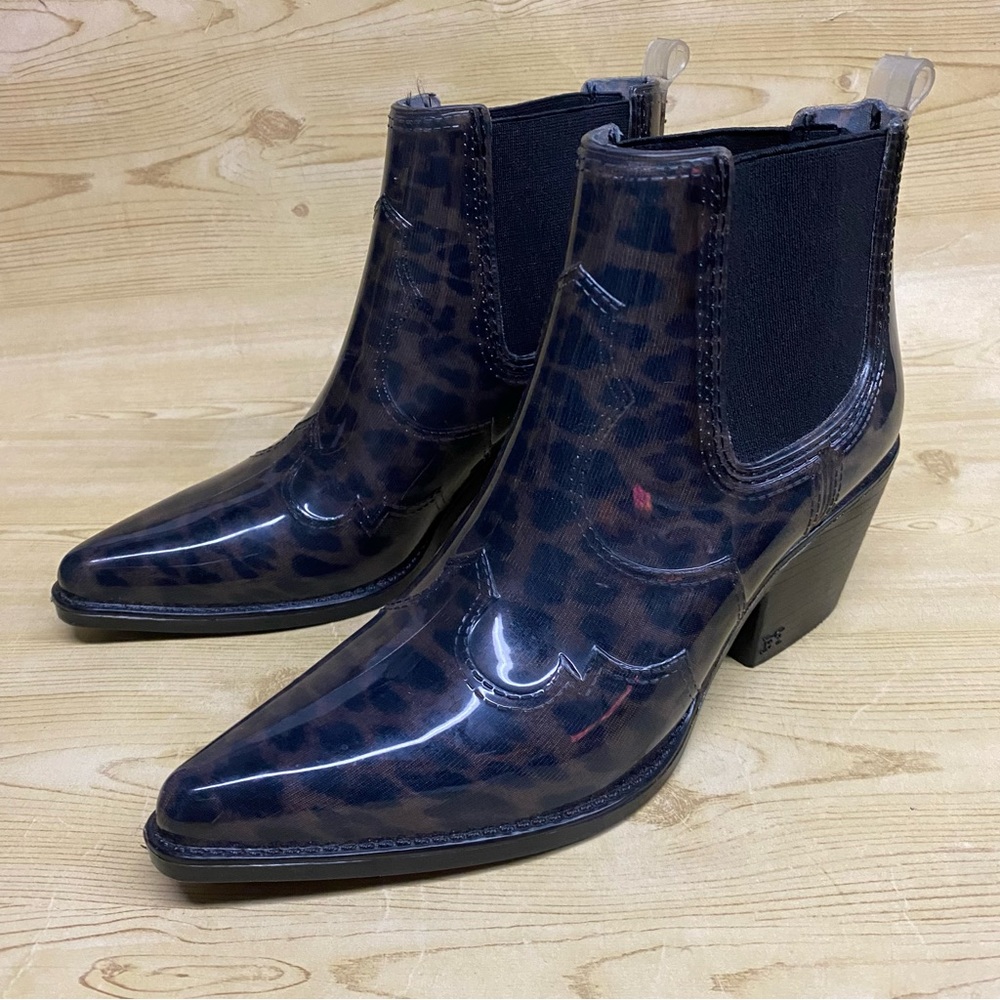 Sam Edelman Animal Print Ankle Boots Booties Pointed Toe Block Heel Sz 6
